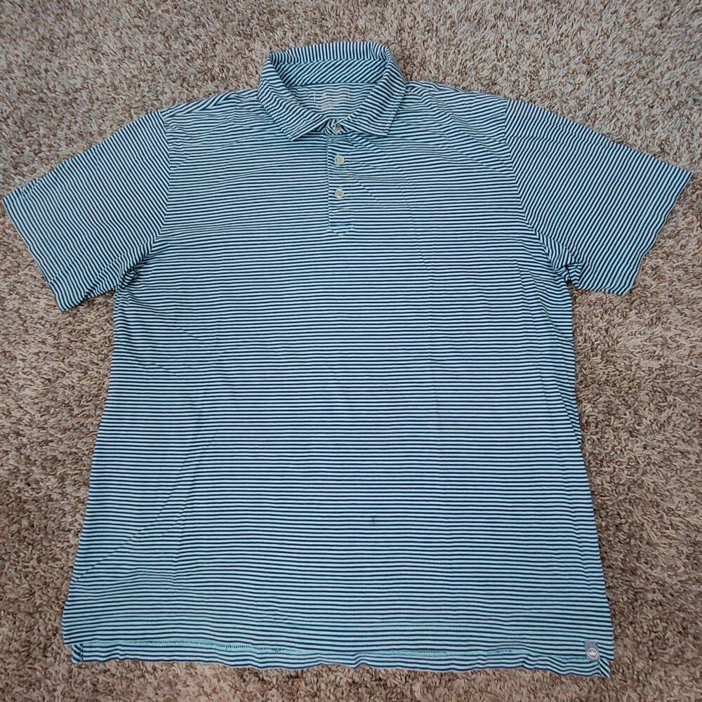 Peter Millar 100% Pima Cotton Polo Shirt Mens Large Navy Light Blue Stripe